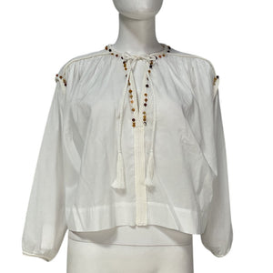 Neiman Marcus Beaded White Jodie Blouse Size M