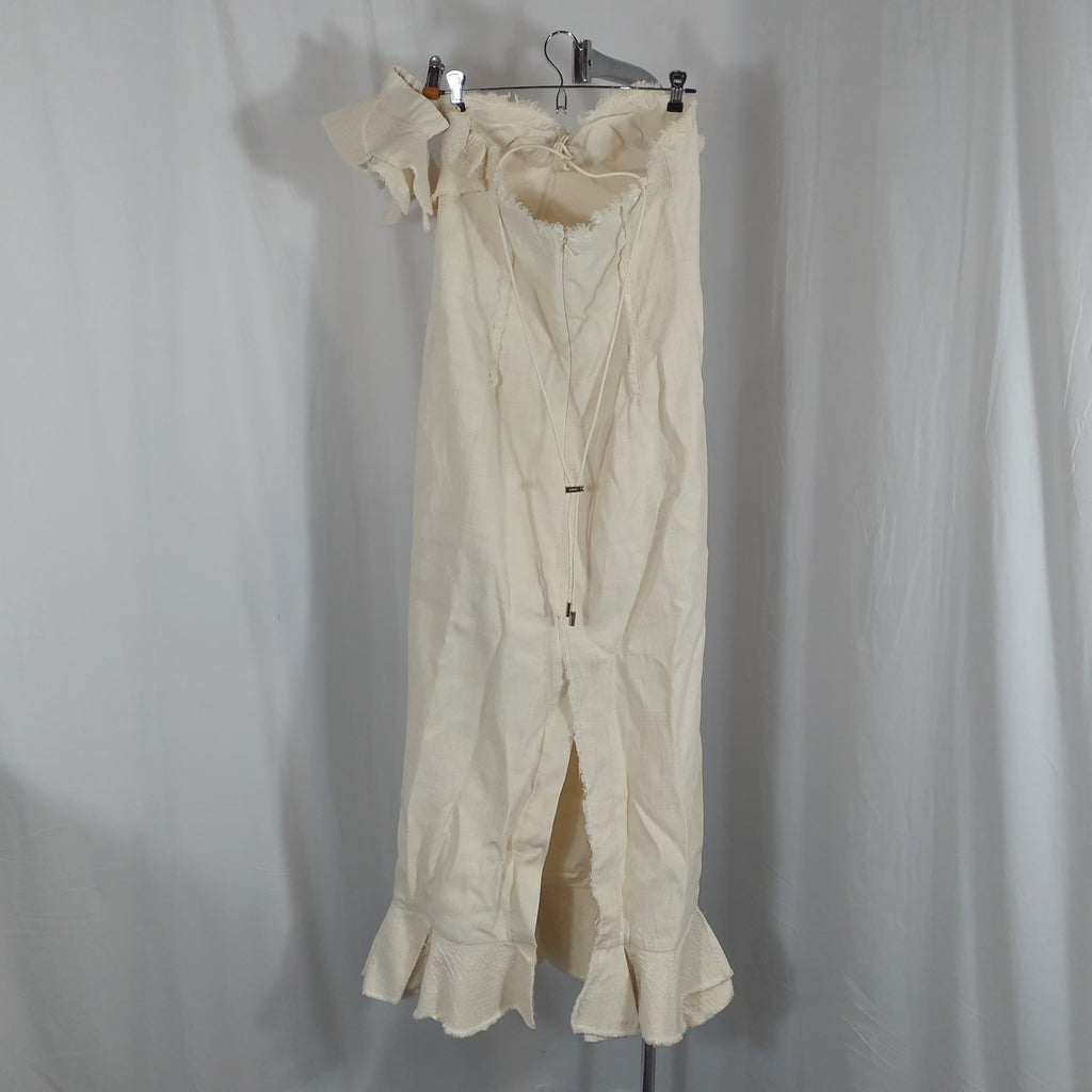 Jacquemus Le Raphia 'la Robe Artichaut' White Ruffled Neck Fishtail Hem Linen Blend Maxi Dress Size 44