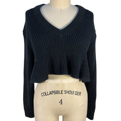 Alexander Wang Ribbed Black Cropped V Neck Sweater Size XS