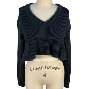 Alexander Wang Ribbed Black Cropped V Neck Sweater Size XS