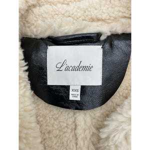 L'Academie Faux Shearling Trimmed Black And Beige Corsica Jacket Size XXS