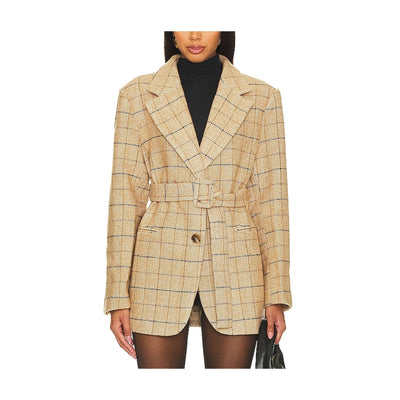 Astr The Label Belted Taupe Plaid Lottie Blazer Size L