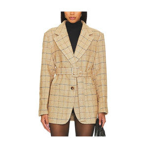 Astr The Label Belted Taupe Plaid Lottie Blazer Size L