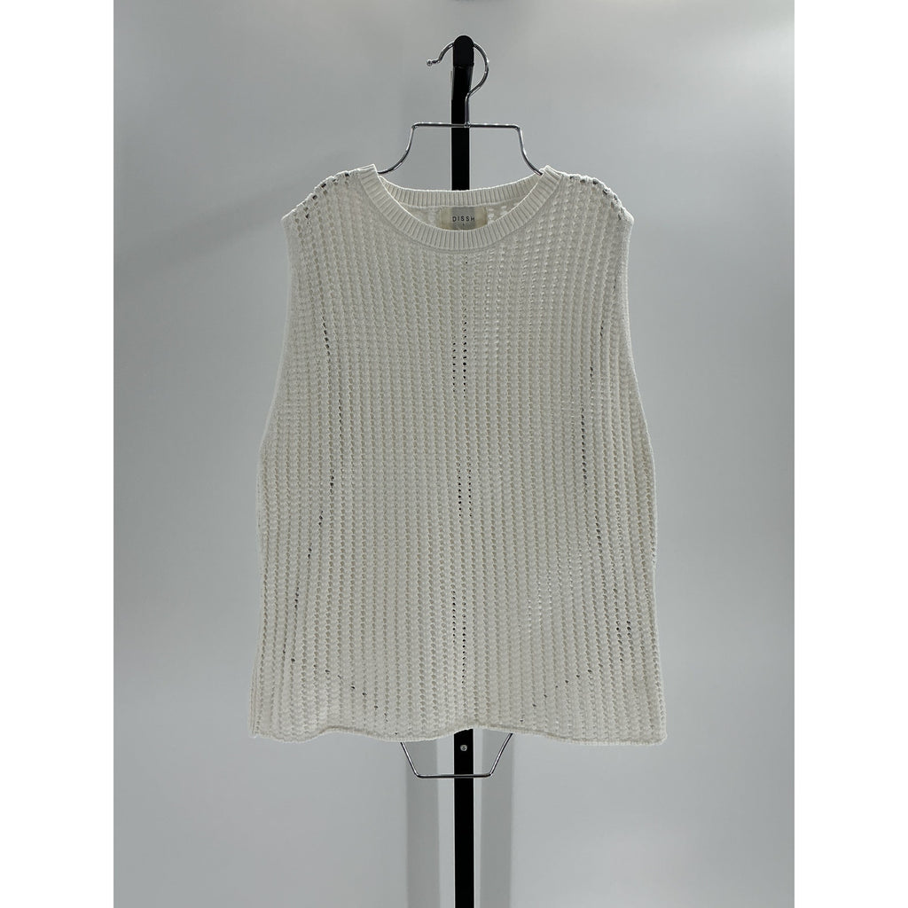 Dissh 'Denny' Off White Cotton Crochet Off White Knit Top Size L