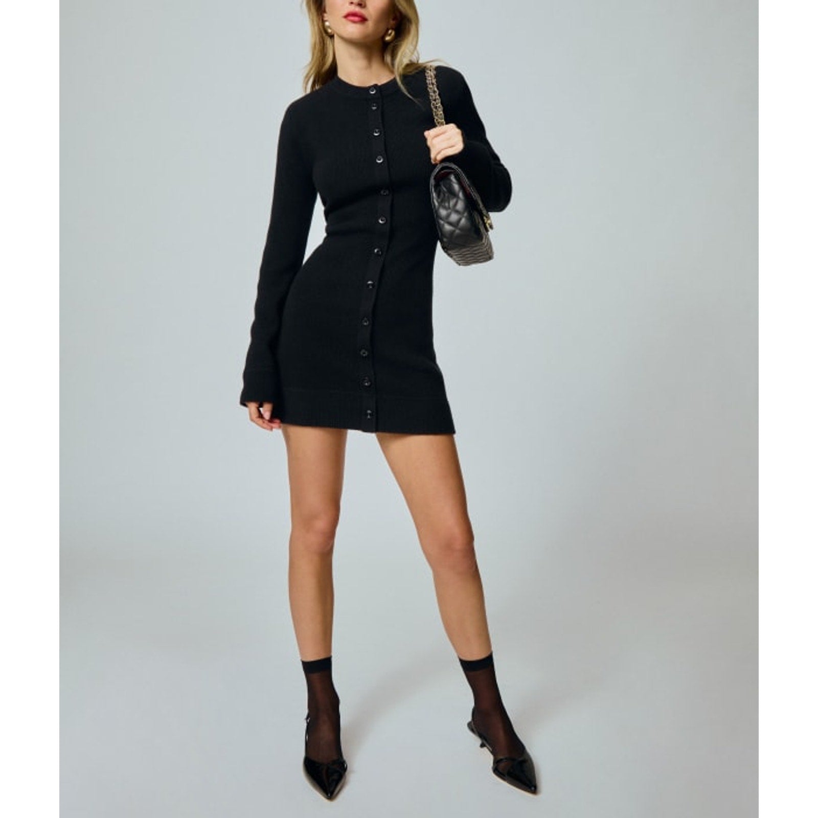 Reformation 'Bianca' Black Wool Sweater Dress Size S
