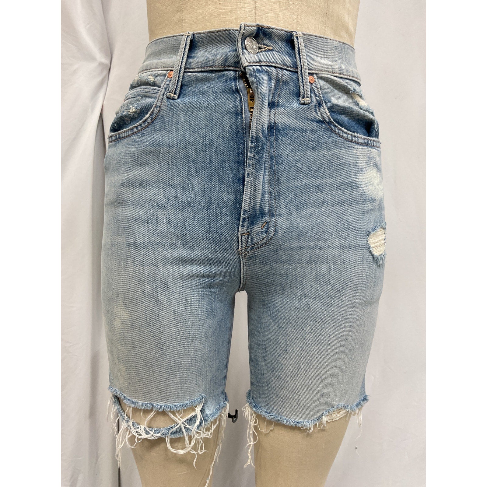 Mother High Waisted 'Smokin' Blue Denim Fray Short Size 25