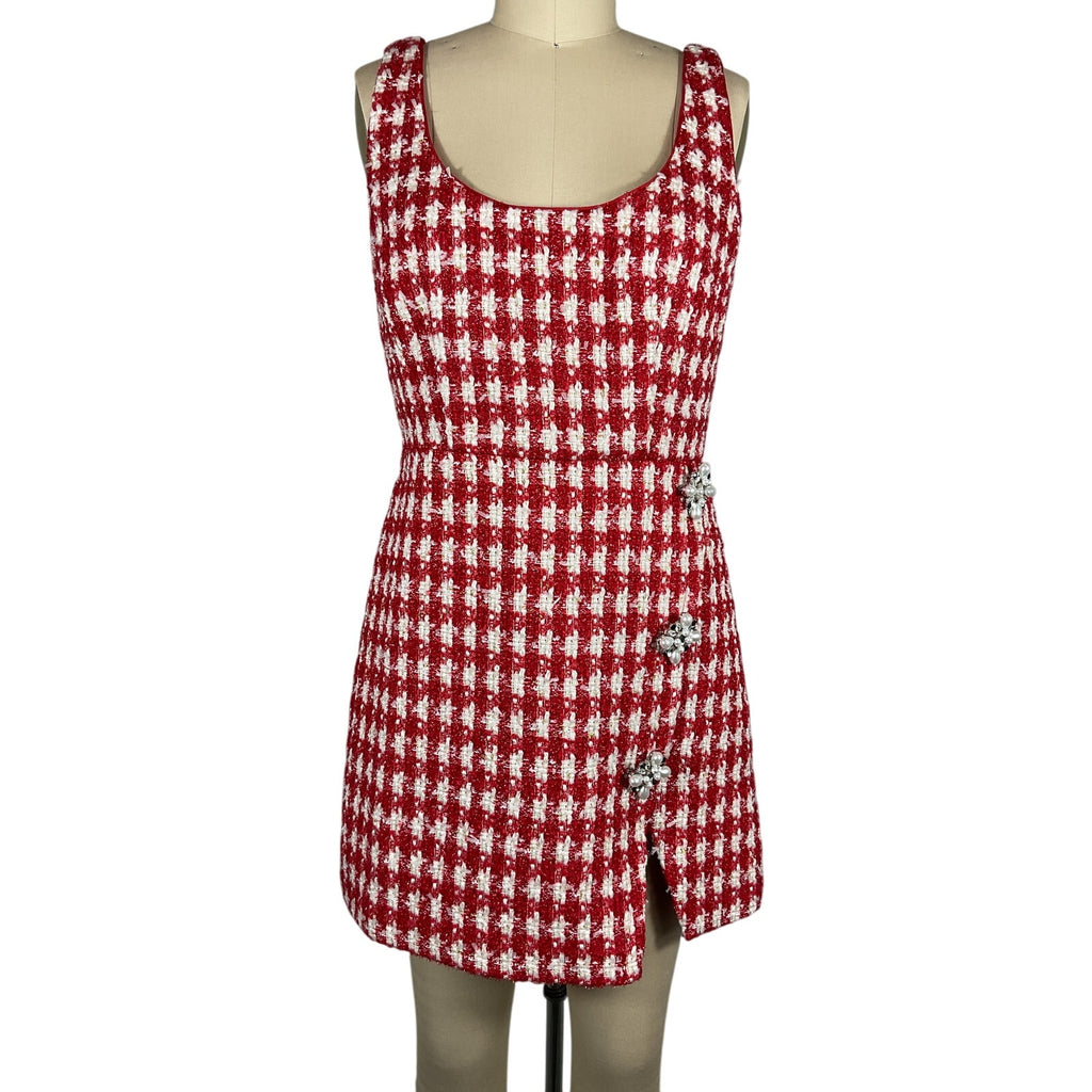 Self-Portrait 'Check' Red Polyester  Mini Dress Size 6