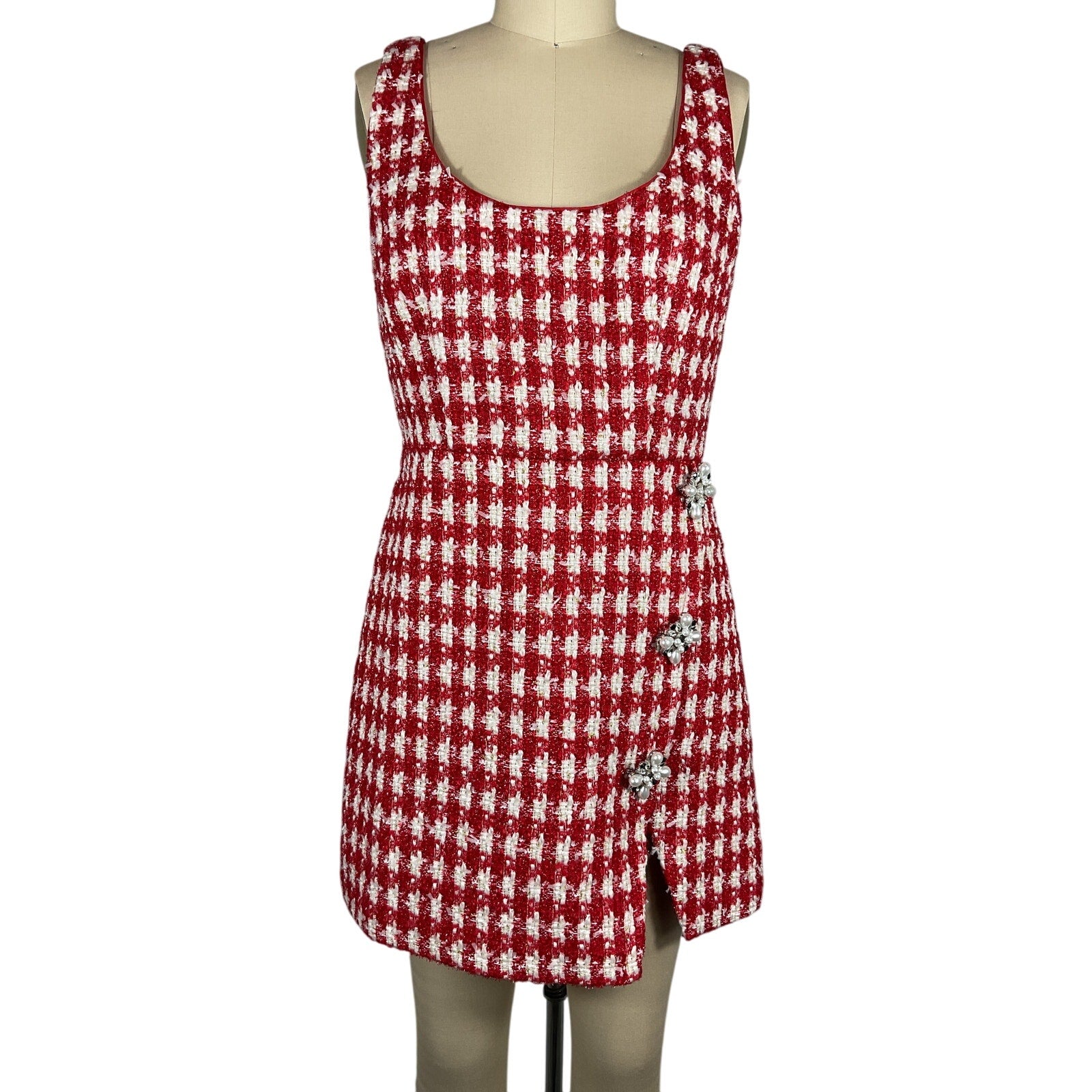 Self-Portrait 'Check' Red Polyester  Mini Dress Size 6