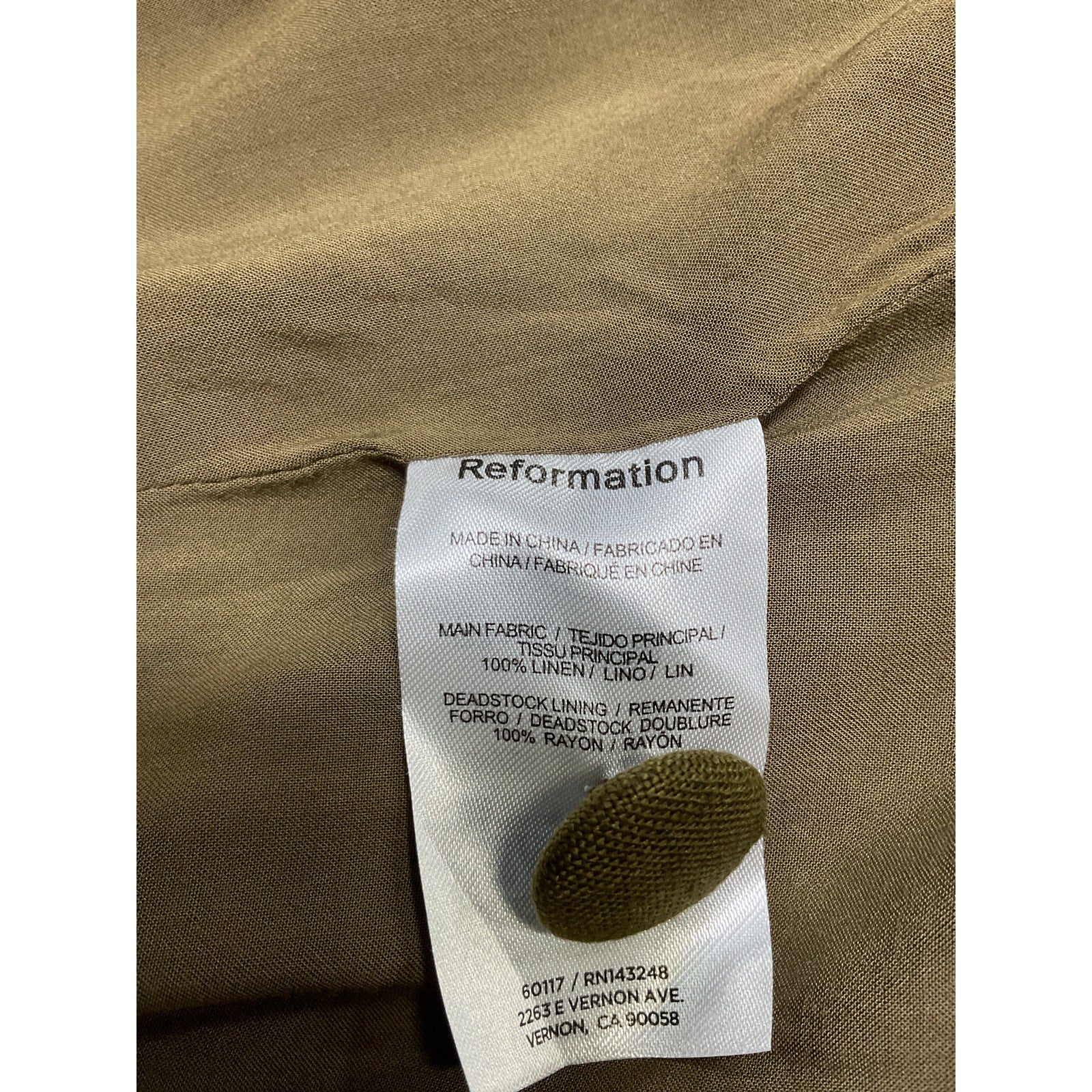Reformation 'Brennan' Green Linen Vest Size 2