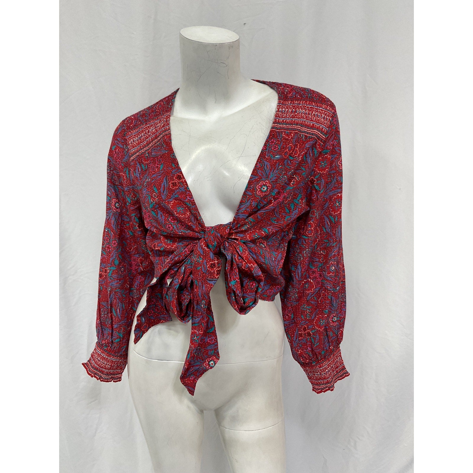 Veronica Beard 'Sarah' Red Viscose Floral Tie Top Size M