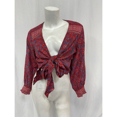 Veronica Beard 'Sarah' Red Viscose Floral Tie Top Size M
