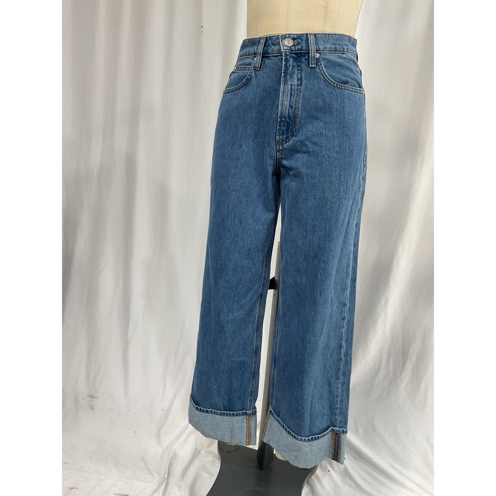 Frame 'Rolled' Blue High Rise Wide Leg Denim Jeans Size 25
