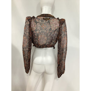 House Of Harlow 1960 'Marella' Brown Chiffon Metallic Top Size M