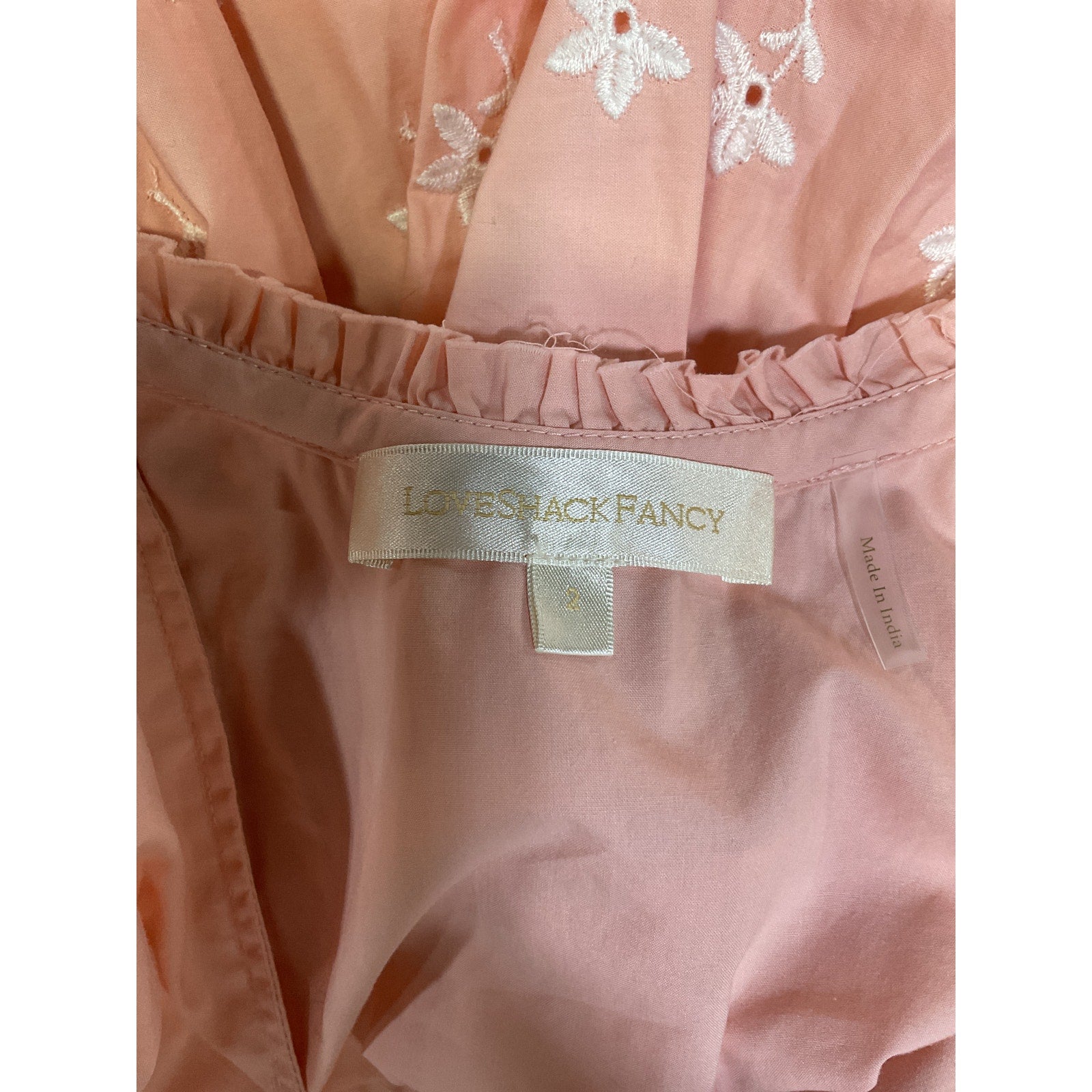 Loveshackfancy 'Mochi' Pink V Neck Mini Dress Size 2