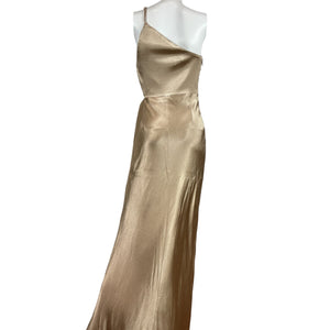 Shona Joy Ruched Tan One Shoulder Cutout Maxi Dress Size 4 NWT