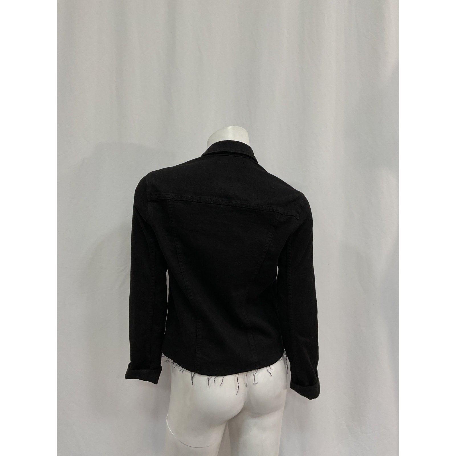 L'Agence 'Janelle' Black Cotton Slim-Fit Raw-Hem Denim Jacket Size L