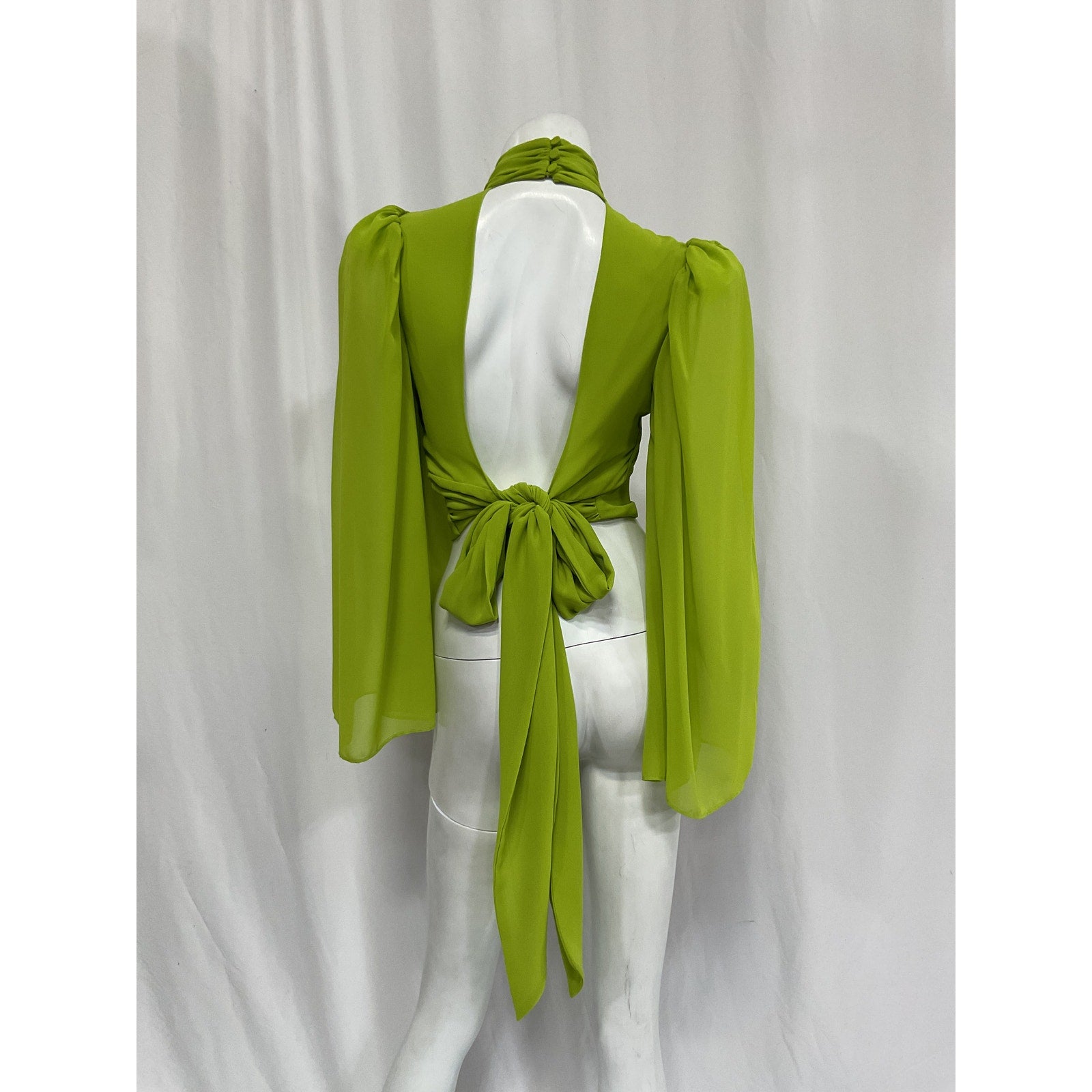 Amur 'Mockneck' Green Long Sleeve Backless Bow Blouse Size 0