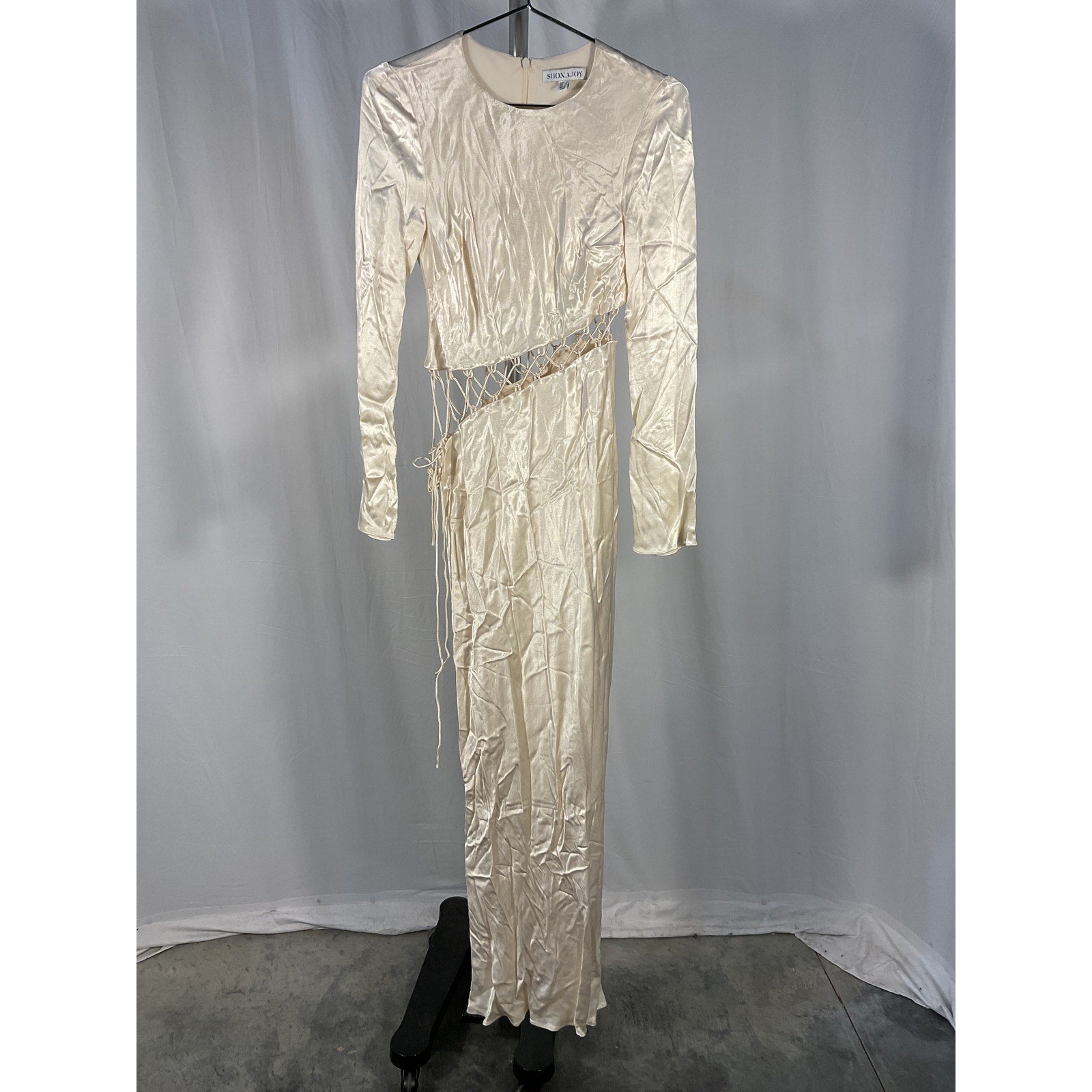 Shona Joy 'Arienzo' White Satin Asymmetrical Lace Up Maxi Dress Size 4