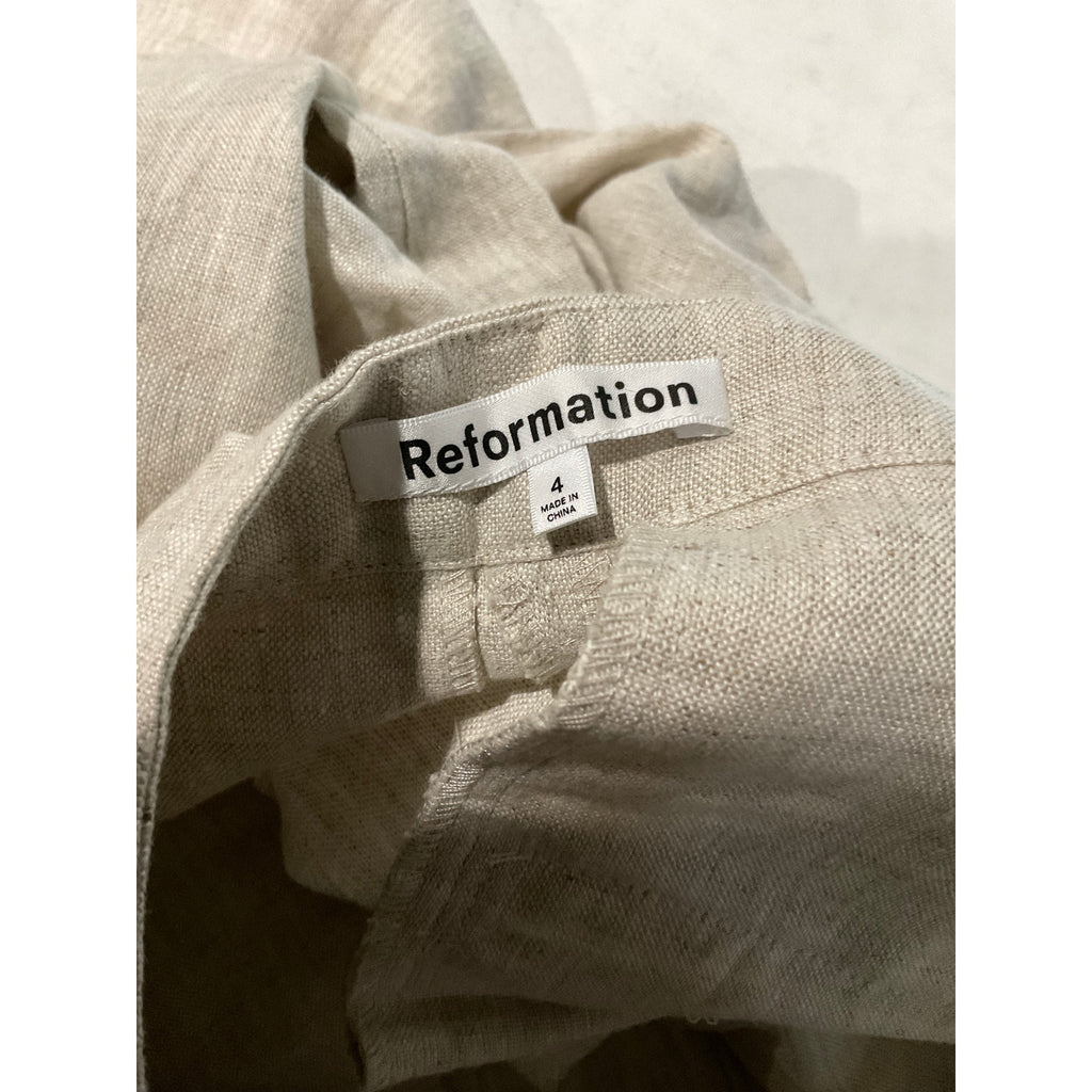 Reformation 'Mason' White High Rise Linen Pant Size 4