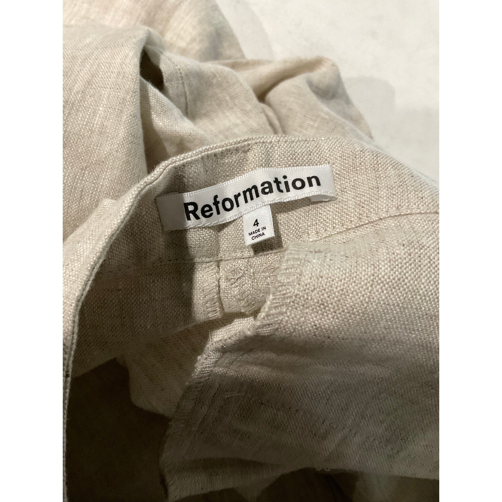 Reformation 'Mason' White High Rise Linen Pant Size 4