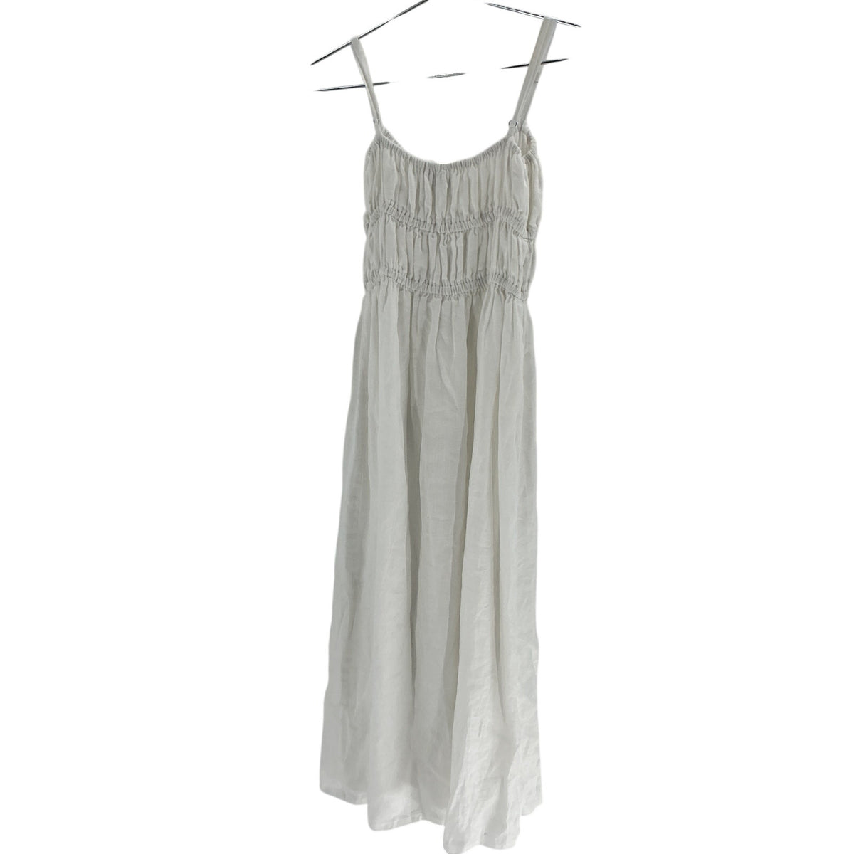Faithfull The Brand Shirred Linen Midi White Francesca Dress Size M