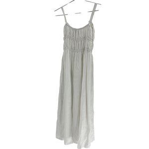 Faithfull The Brand Shirred Linen Midi White Francesca Dress Size M