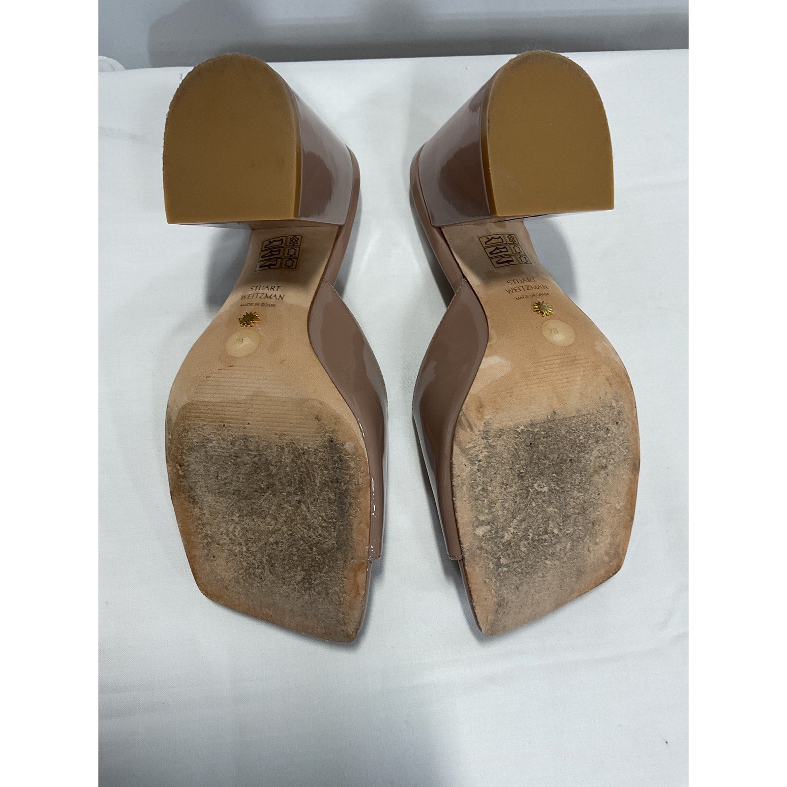 Stuart Weitzman 'Tia 85' Brown Leather Flareblock Slide Size 7