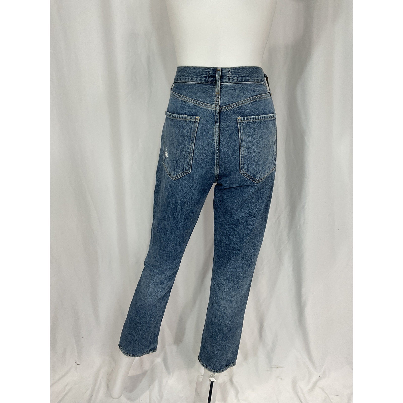 Agolde 'Riley' Blue High Rise Straight Crop Denim Jean Size 25