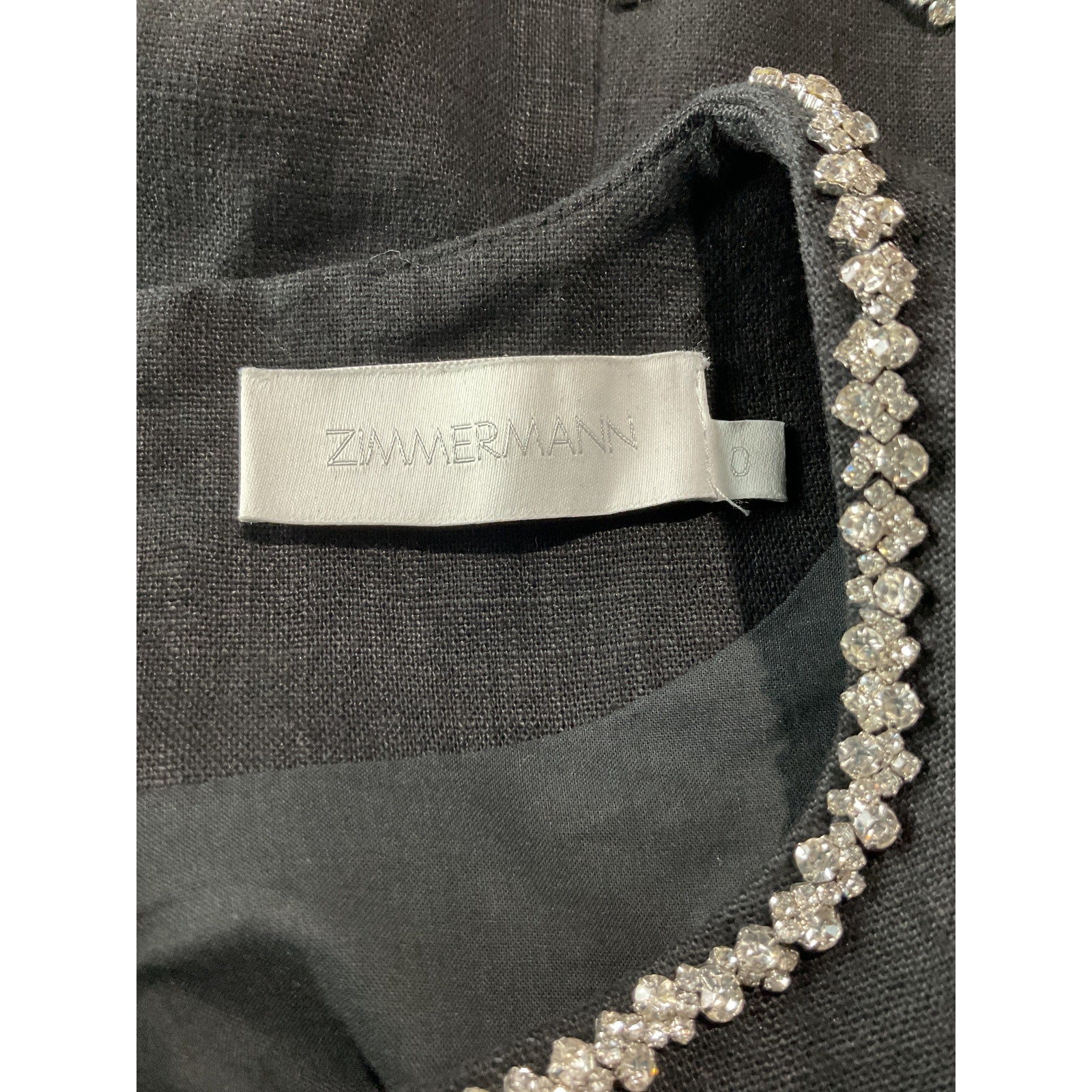 Zimmermann Crush Black Linen Crystal-Embellished Scalloped Crop Top Size 0