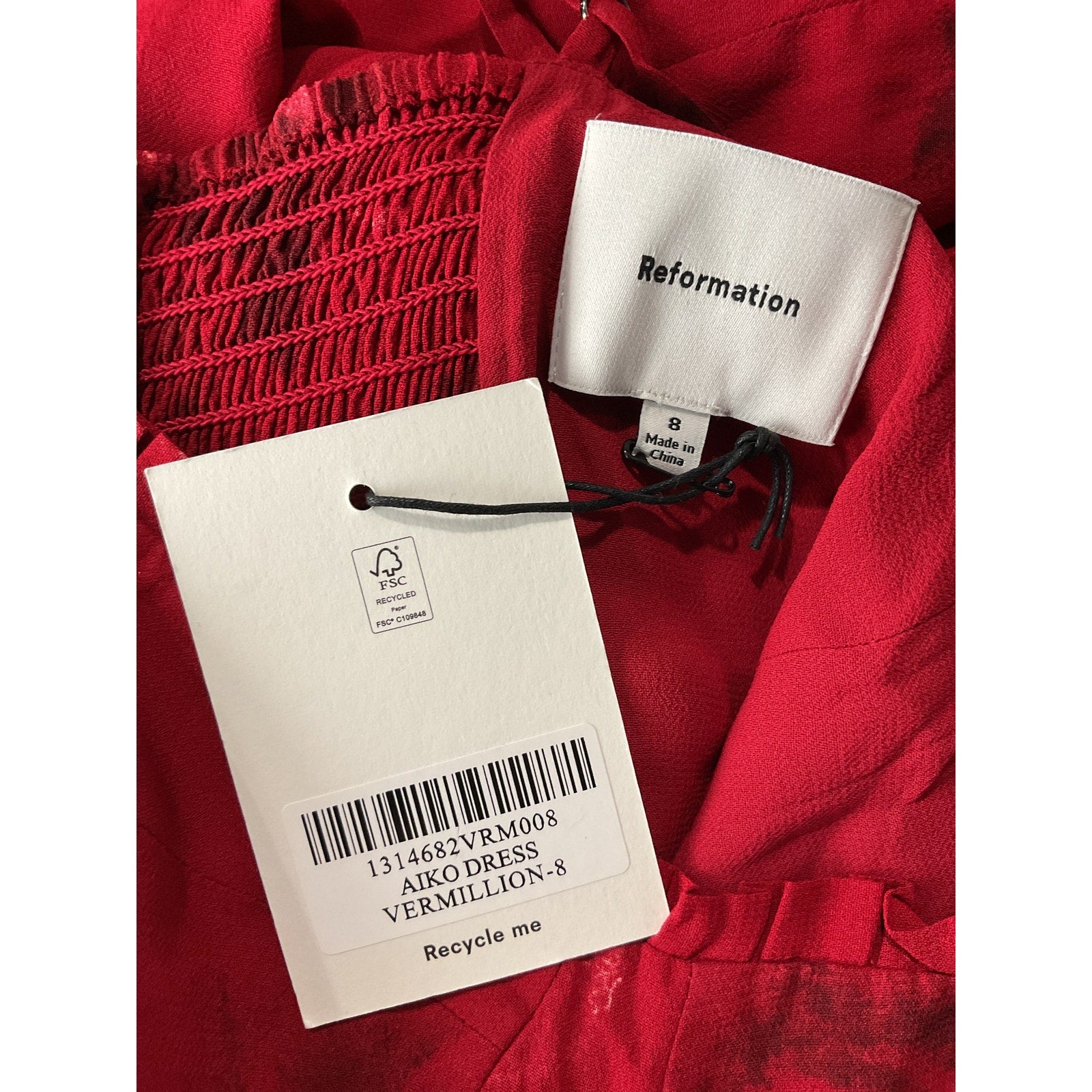 Reformation 'Aiko' Red Viscose Dress Size 6