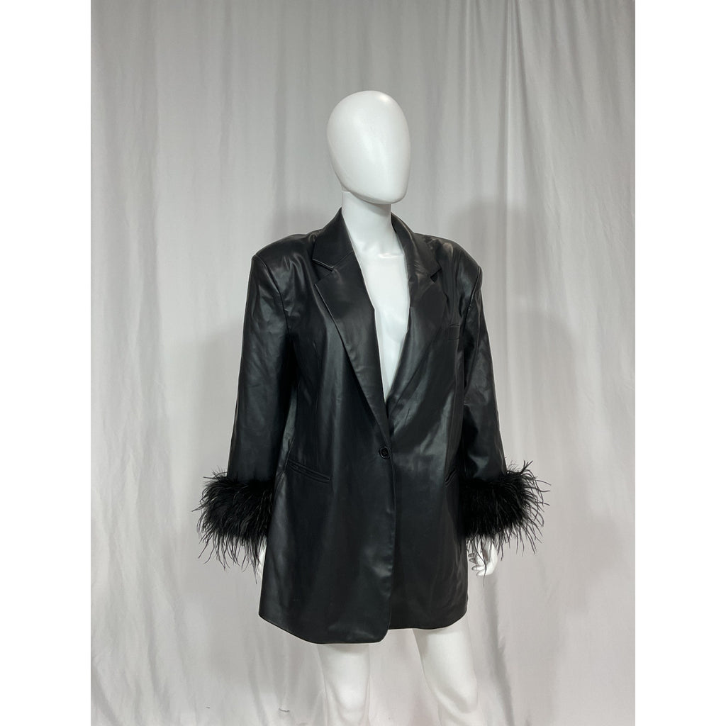 Lamarque 'Galia' Black Faux Leather Oversized Blazer Size XS