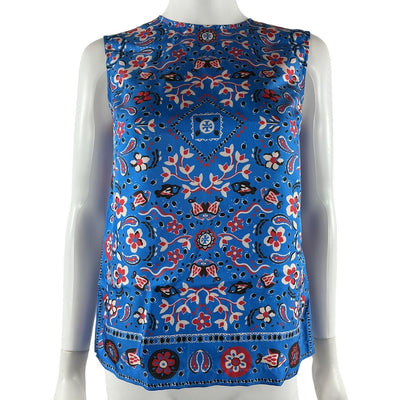 Tory Burch Silk Cobalt Blue Pisces Dream Shell Top Size 2