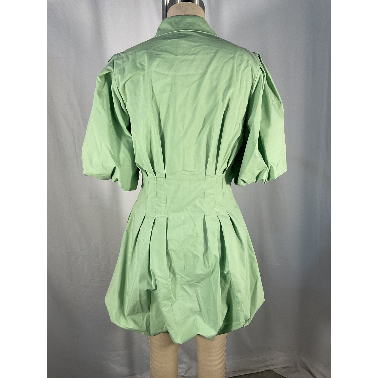 Jonathan Simkhai 'Cleo' Green Cotton Pleated Puff-Sleeve Mini Dress Size 4 - NWT