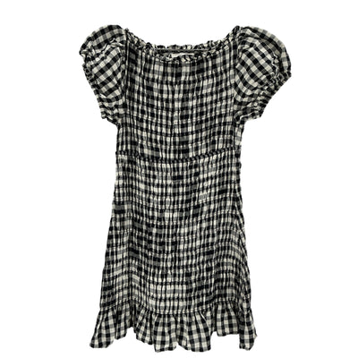Dôen 'Rizzo' Black Cotton Shirred Gingham Voile Mini Dress Size S