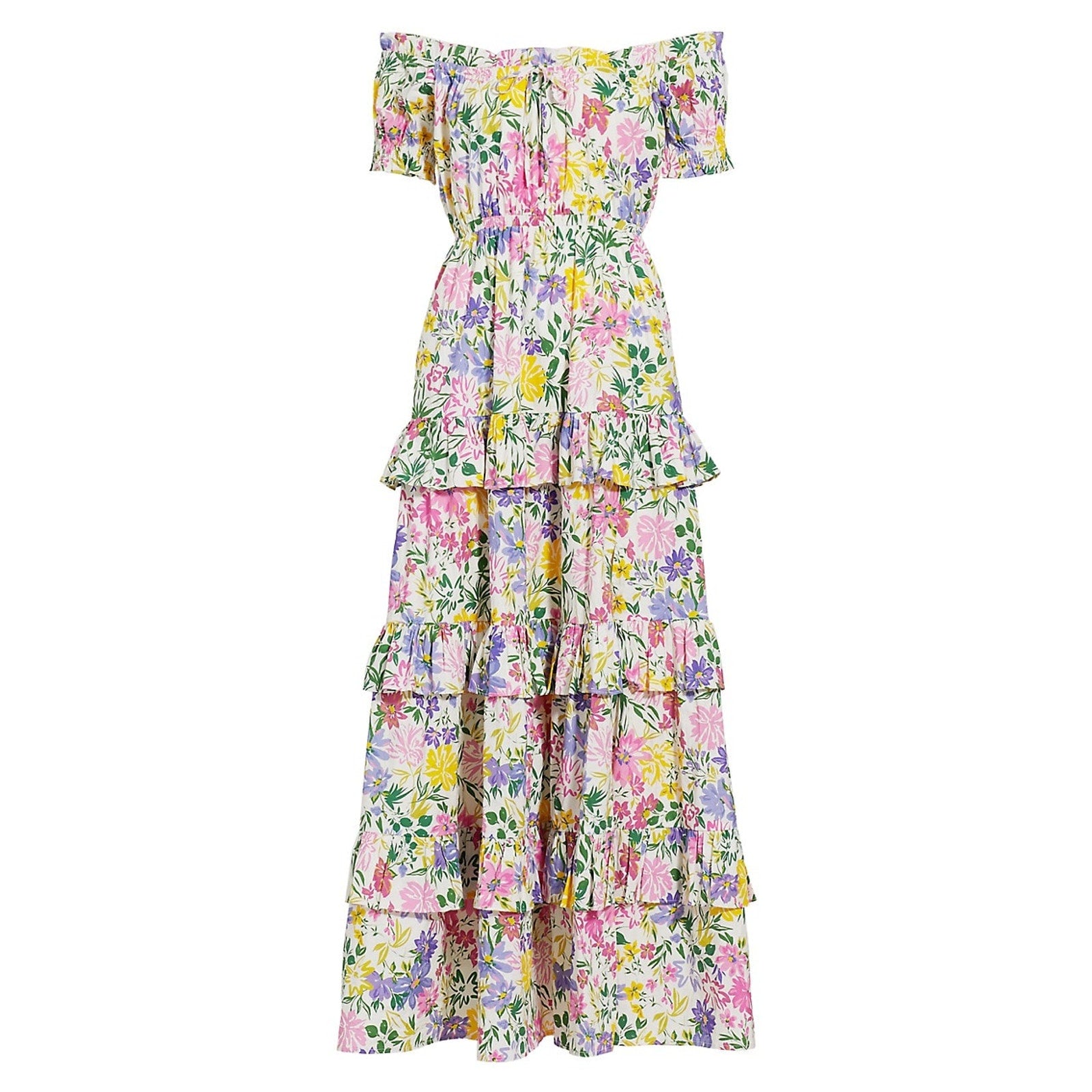 Astr The Label 'Viona' White Floral Off-The-Shoulder Maxi Dress Size L