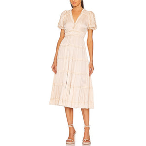 Ulla Johnson Tiered Beige Rose Dress Size 2