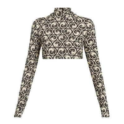 Off-White Cropped White Black Moon-Print Turtleneck Size 36 IT / 0 US