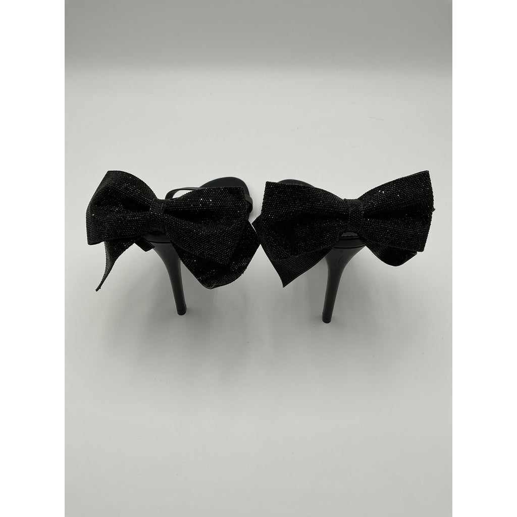 Schutz 'Lyla' Black Leather Crystal Bow Heels Size 10