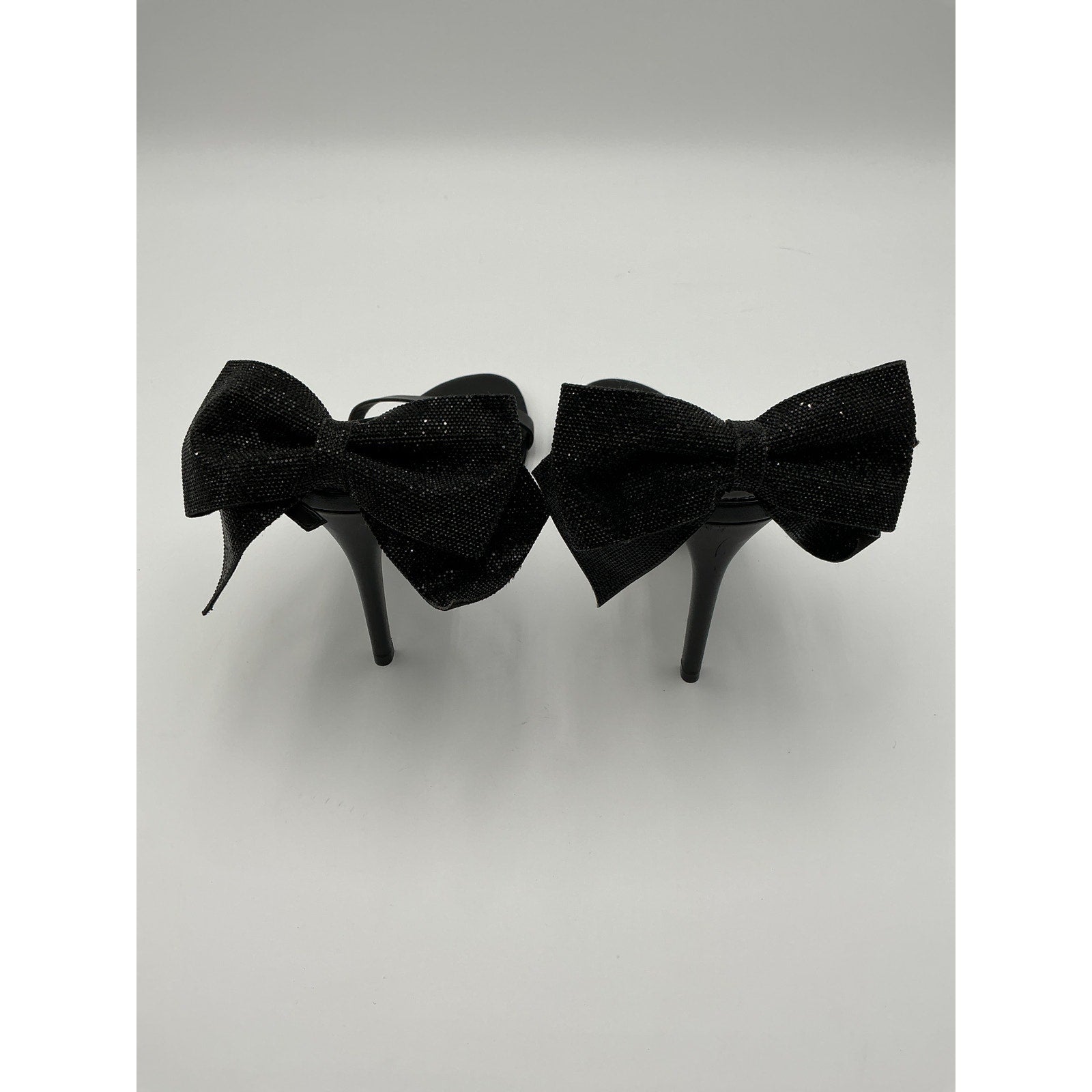 Schutz 'Lyla' Black Leather Crystal Bow Heels Size 10