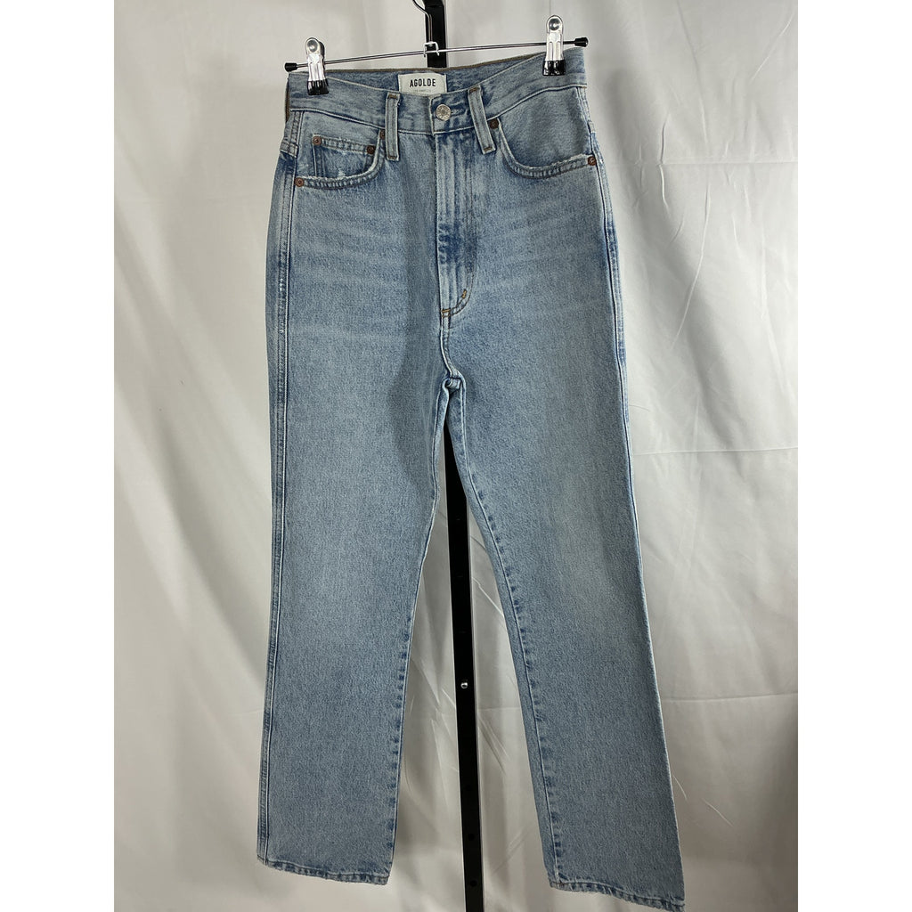 Agolde Pinch Waist Blue Cotton High Rise Kick Denim Jean Size 24