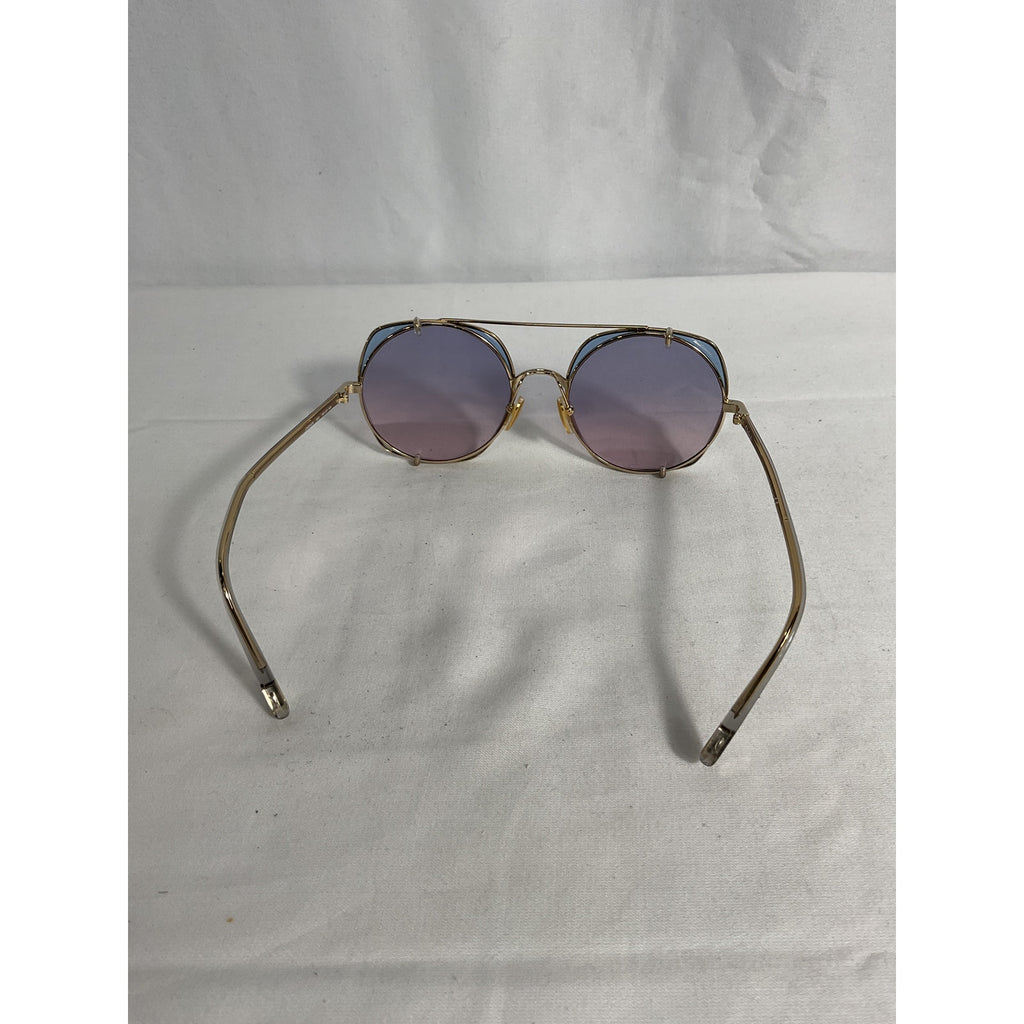 Chlo� 'Demi' Blue Round Sunglasses Gradient With Square Clip On Size OS