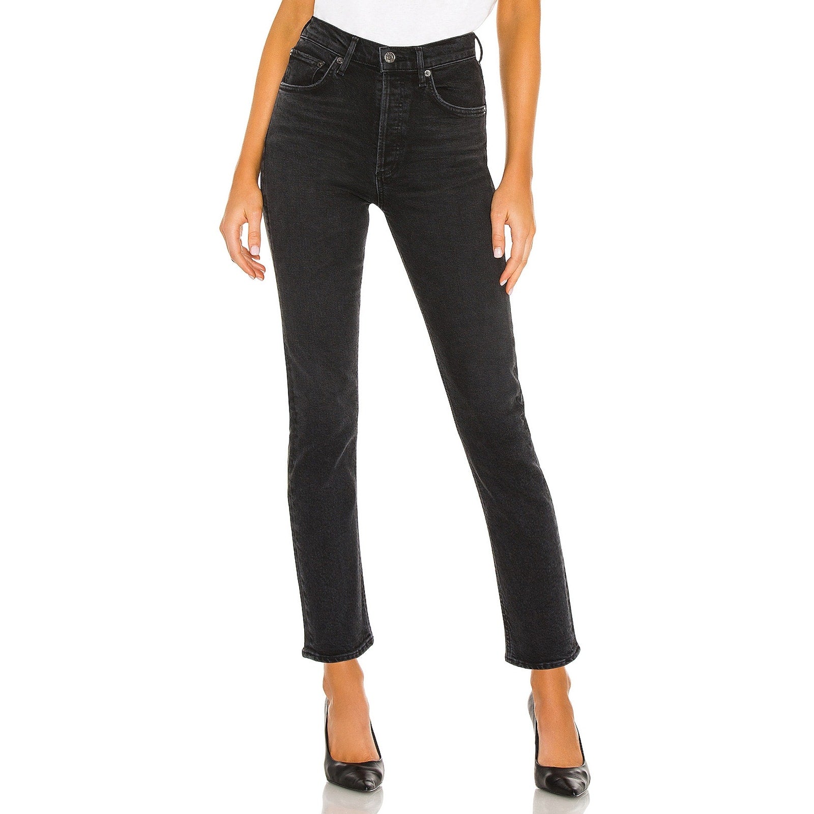 Agolde 'Riley' Black High Rise Straight Crop Denim Jean Size 26