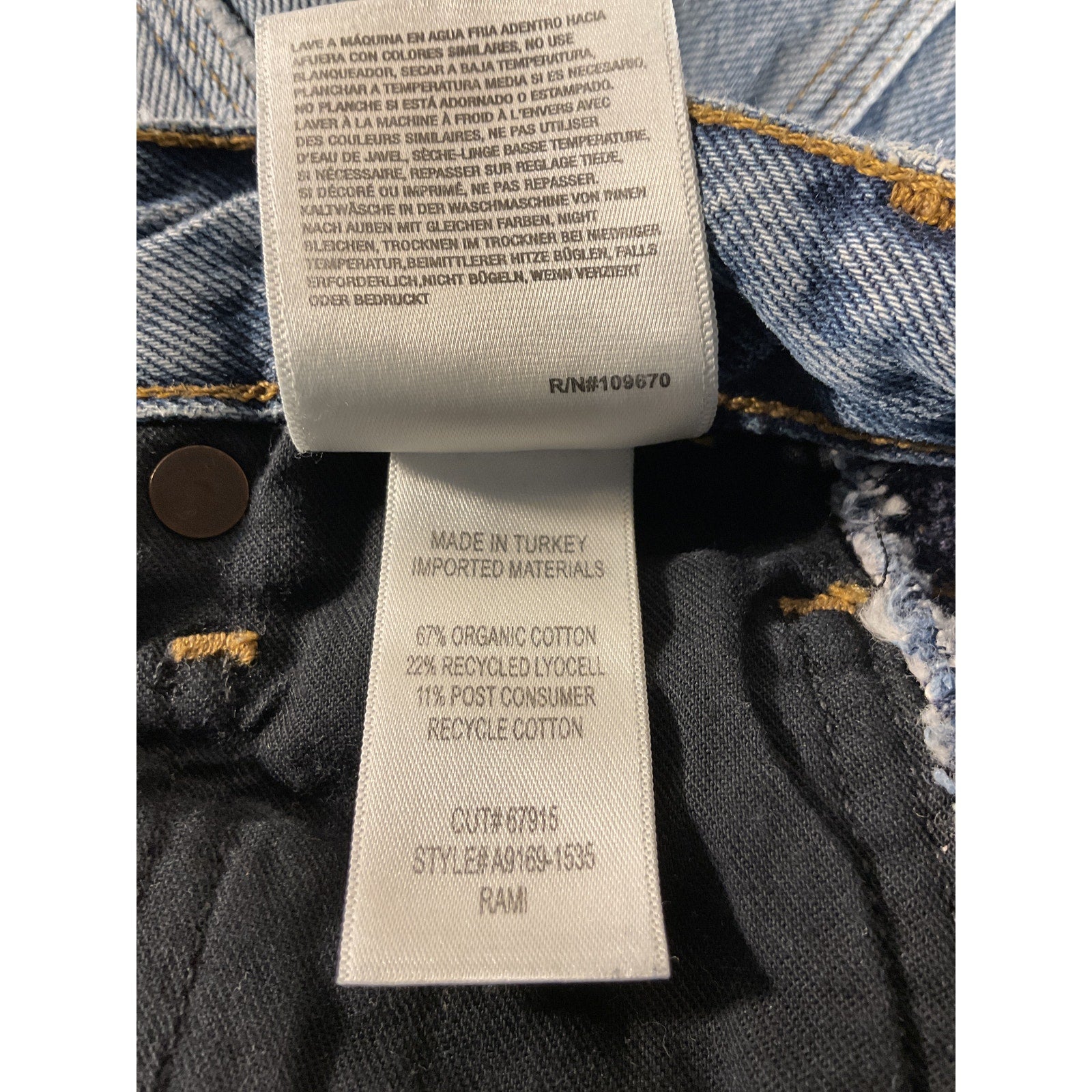 Agolde + Net 'Sustain' Blue Rami Carpenter Mid-Rise Straight-Leg Organic Denim Jeans Size 27