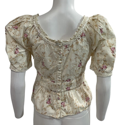 LoveShackFancy Floral Pink Parasail Tayshia Blouse Size XS