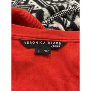 Veronica Beard 'Dekalb' Red Puff-Sleeve V Neck Top Size L