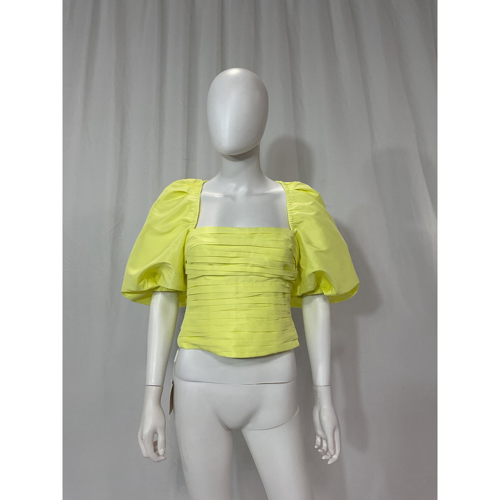 Self Portrait Green Taffeta Oversized Ballon Sleeve Square Neck Top Size 6 - NWT