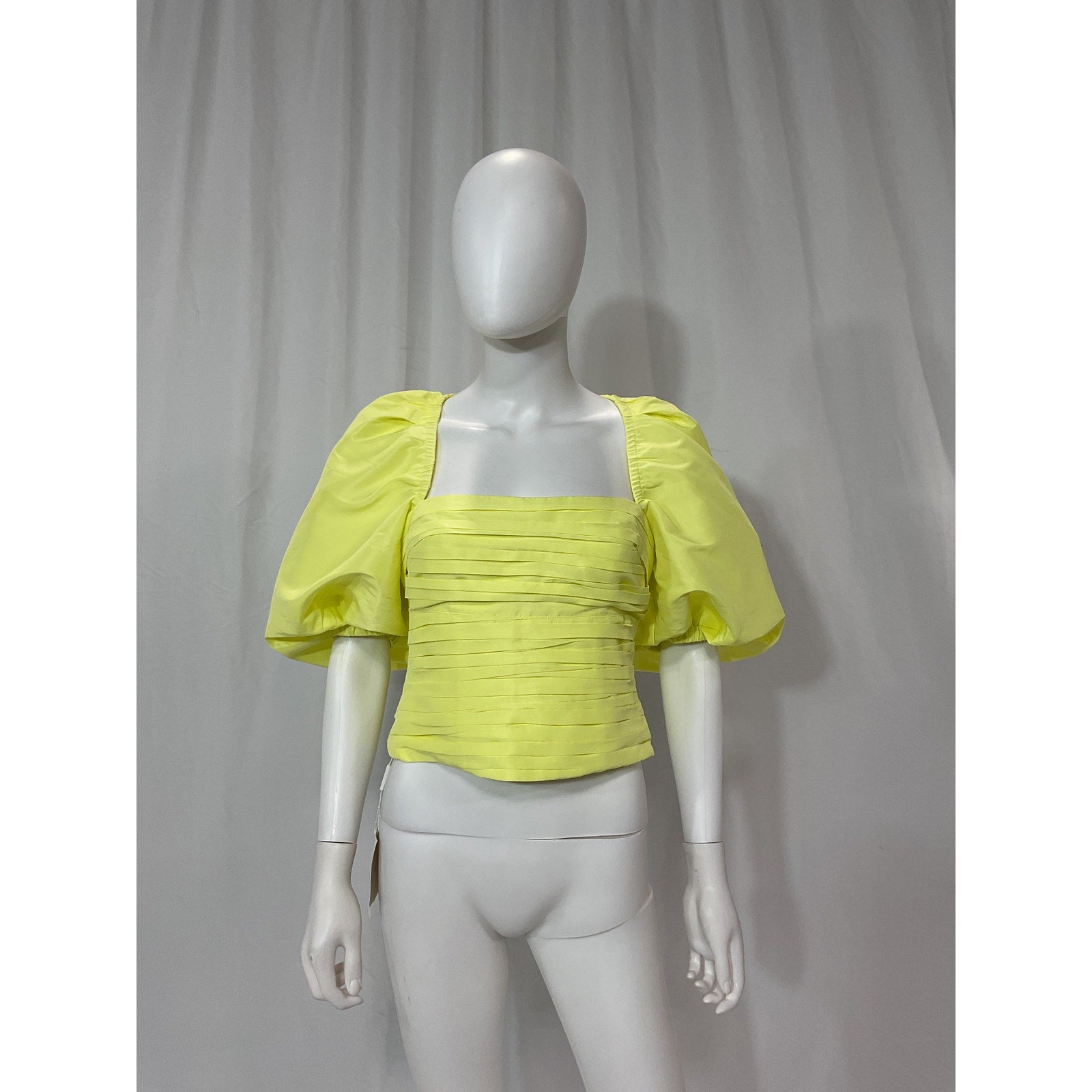 Self Portrait Green Taffeta Oversized Ballon Sleeve Square Neck Top Size 6 - NWT