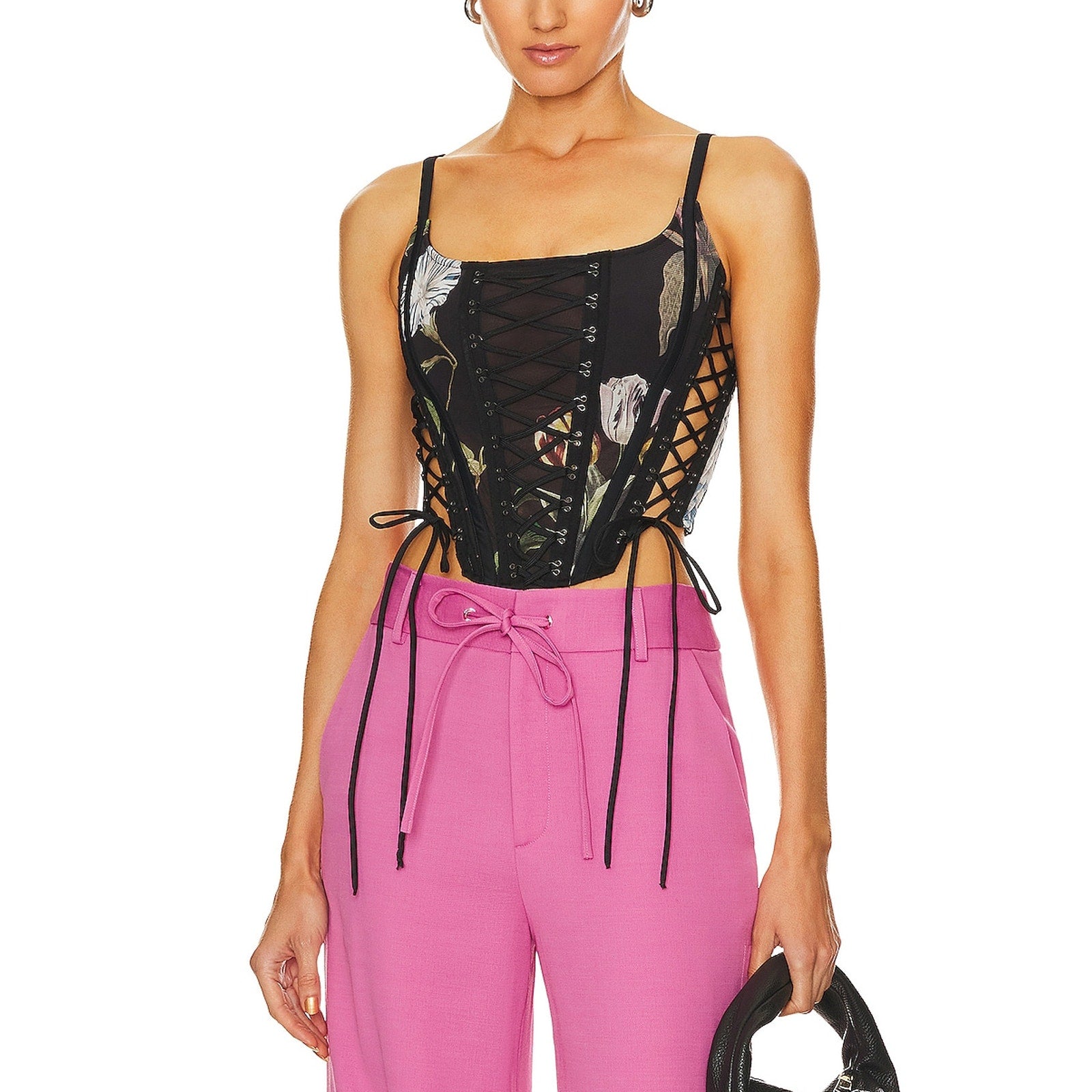 Monse Print Black Laced Bustier Top Size 2