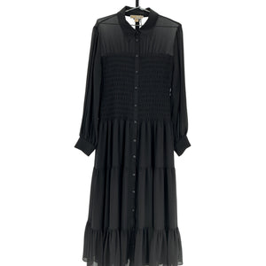 Michael Kors Elegant Black Smocked Button-Front Dress Size XL