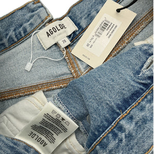 Agolde Distressed Blue Crisscross High Rise Denim Shorts Size 28 NWT